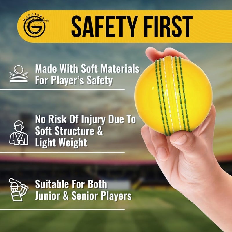 ONEGlobal Soft Rubber Cricket Ball for Practice | Outdoor & Indoor Practice Cricket Ball with Core & Stitched Seam | Realistic Feel, True Bounce & Swing for Practice, Honing Skills & Family Fun - Image 3